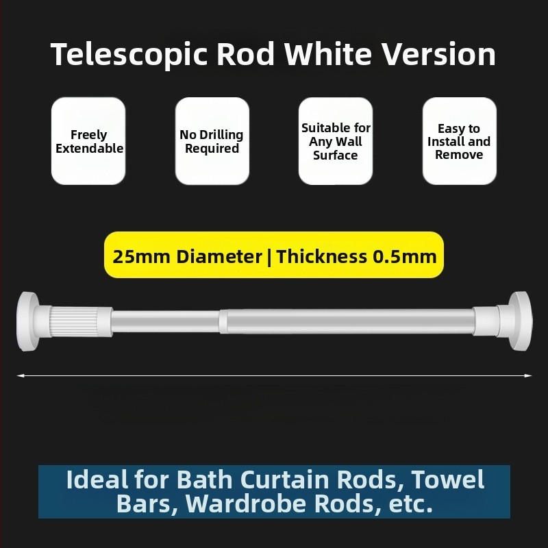 Telescopinė užuolaidų lazda, be gręžimo, nerūdijantis plienas/karbonplienas/ABS, dušai, drabužių spintai ir miegamojo atskyrimui, šiuolaikinis minimalistinis stilius