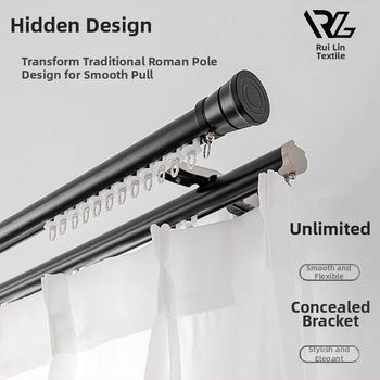 Aliuminio lydinio užuolaidų lazda su takeliu, šoninis ir viršutinis tvirtinimas, viengubas ir dvigubas strypas, pritaikomas, modernus skandinaviško stiliaus