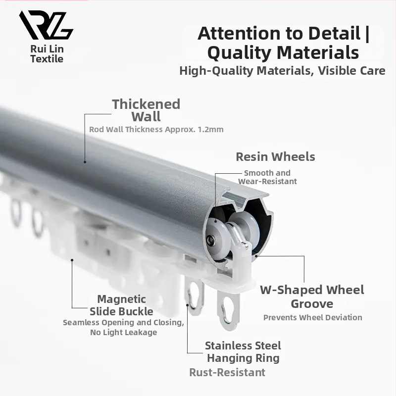 Aliuminio lydinio užuolaidų lazda su takeliu, šoninis ir viršutinis tvirtinimas, viengubas ir dvigubas strypas, pritaikomas, modernus skandinaviško stiliaus