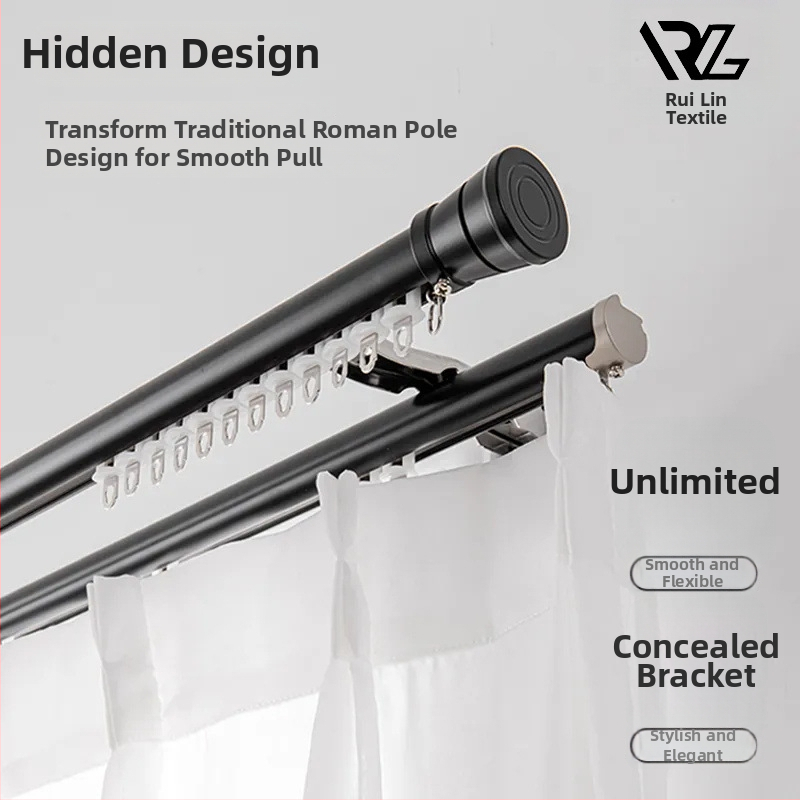 Aliuminio lydinio užuolaidų lazda su takeliu, šoninis ir viršutinis tvirtinimas, viengubas ir dvigubas strypas, pritaikomas, modernus skandinaviško stiliaus