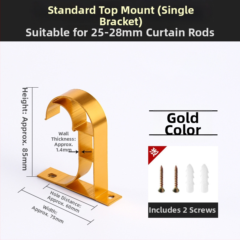 Aliuminio lydinio užuolaidų strypo laikiklis – vienam arba dviem strypams – fiksuota pagrindė – viršutinis arba šoninis montavimas