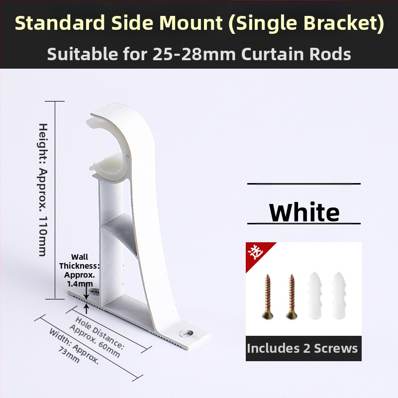 Aliuminio lydinio užuolaidų strypo laikiklis – vienam arba dviem strypams – fiksuota pagrindė – viršutinis arba šoninis montavimas