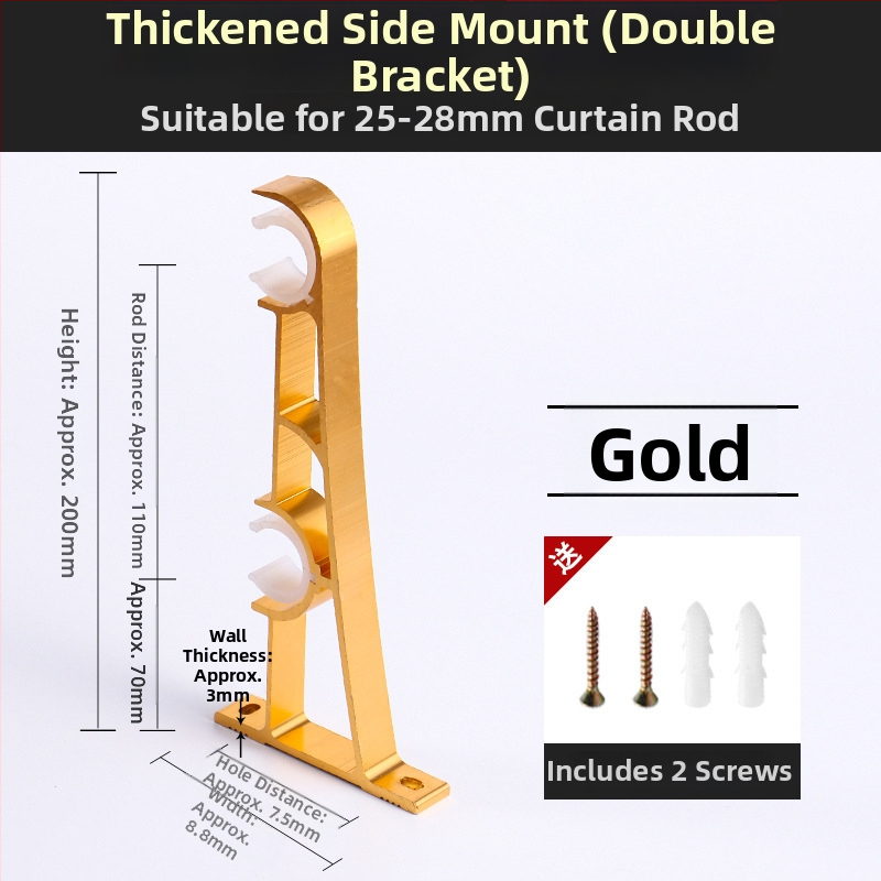 Aliuminio lydinio užuolaidų strypo laikiklis – vienam arba dviem strypams – fiksuota pagrindė – viršutinis arba šoninis montavimas