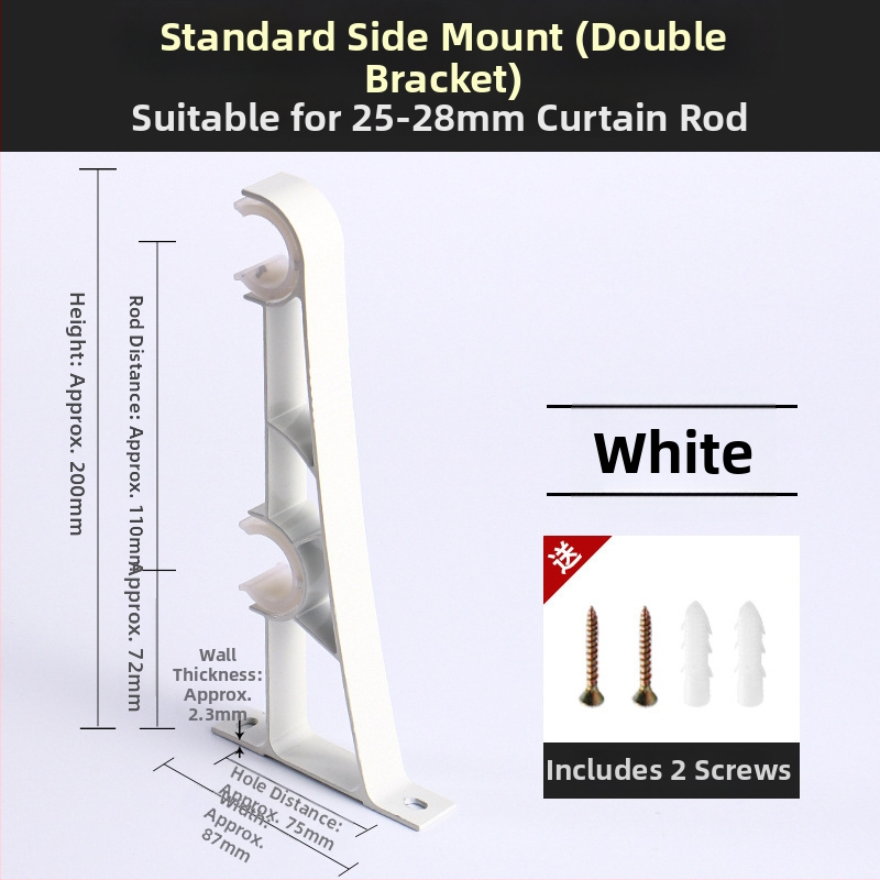 Aliuminio lydinio užuolaidų strypo laikiklis – vienam arba dviem strypams – fiksuota pagrindė – viršutinis arba šoninis montavimas