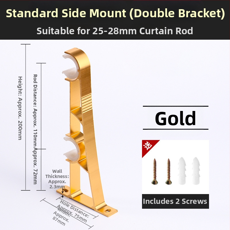 Aliuminio lydinio užuolaidų strypo laikiklis – vienam arba dviem strypams – fiksuota pagrindė – viršutinis arba šoninis montavimas