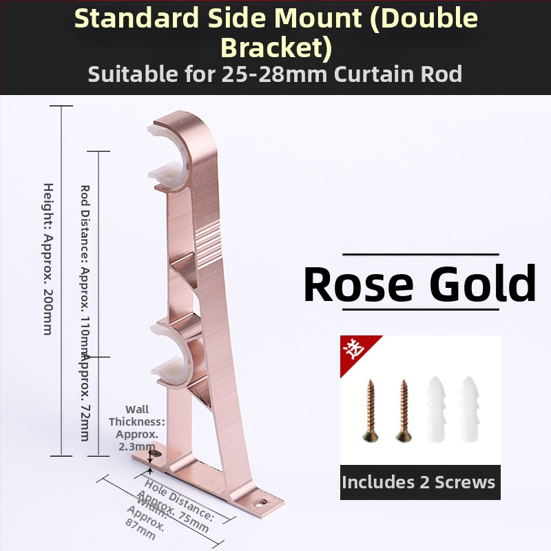 Aliuminio lydinio užuolaidų strypo laikiklis – vienam arba dviem strypams – fiksuota pagrindė – viršutinis arba šoninis montavimas