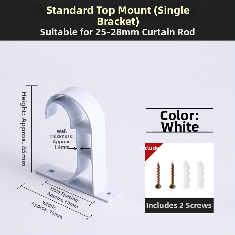 Aliuminio lydinio užuolaidų strypo laikiklis – vienam arba dviem strypams – fiksuota pagrindė – viršutinis arba šoninis montavimas