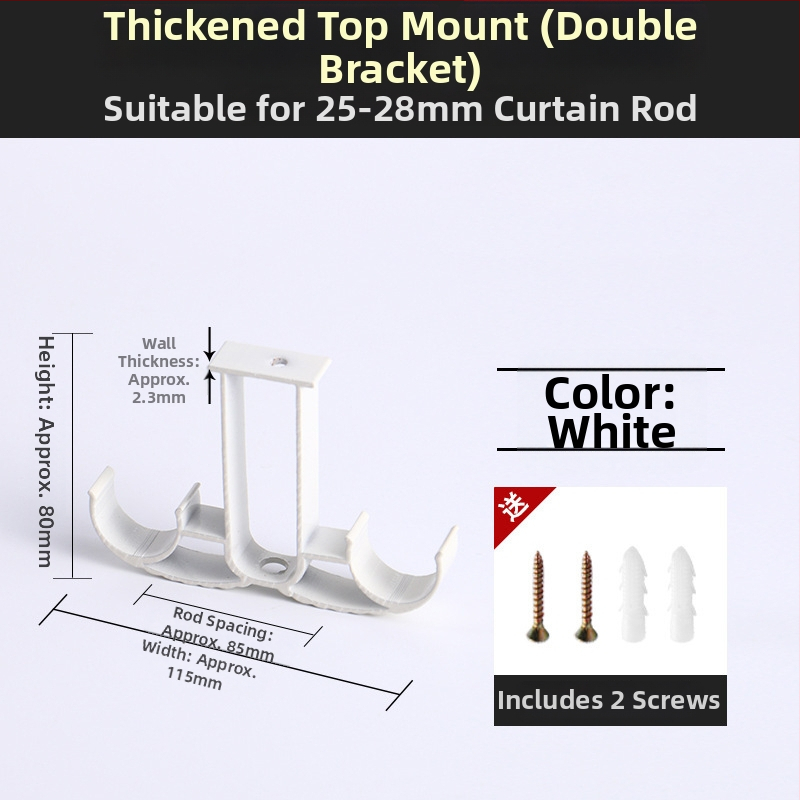 Aliuminio lydinio užuolaidų strypo laikiklis – vienam arba dviem strypams – fiksuota pagrindė – viršutinis arba šoninis montavimas