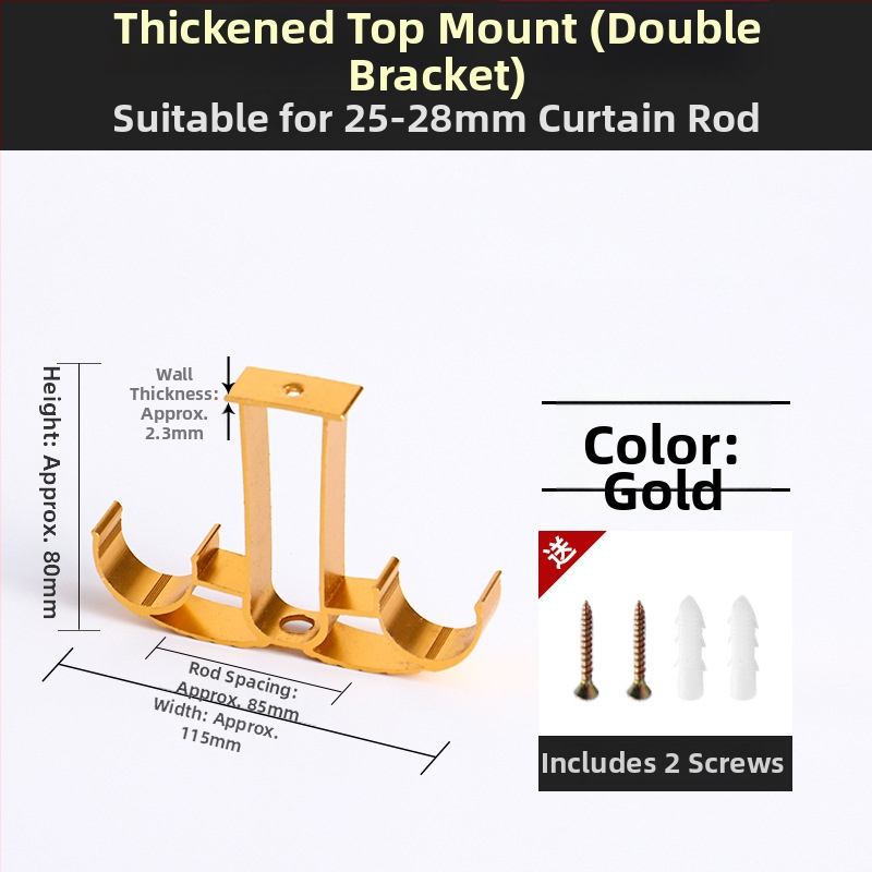 Aliuminio lydinio užuolaidų strypo laikiklis – vienam arba dviem strypams – fiksuota pagrindė – viršutinis arba šoninis montavimas
