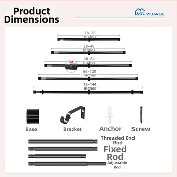 Yijiale teleskopinės užuolaidų lazdelės su aliuminio lydinio laikikliu, reguliuojamas vieno strypo laikiklis, pritaikomas dizainas