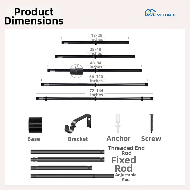 Yijiale teleskopinės užuolaidų lazdelės su aliuminio lydinio laikikliu, reguliuojamas vieno strypo laikiklis, pritaikomas dizainas