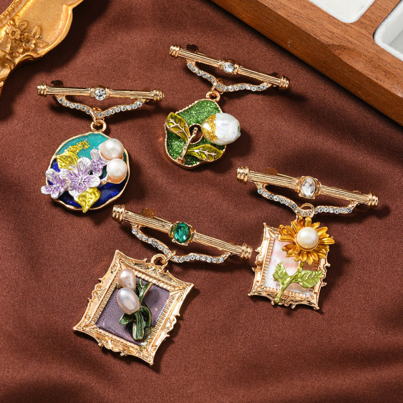 Брошка от цинкова сплав, геометрични цветя, ретро стил, форма на цвете, обработка с капещо масло; muylinda, унисекс, пролет 2025