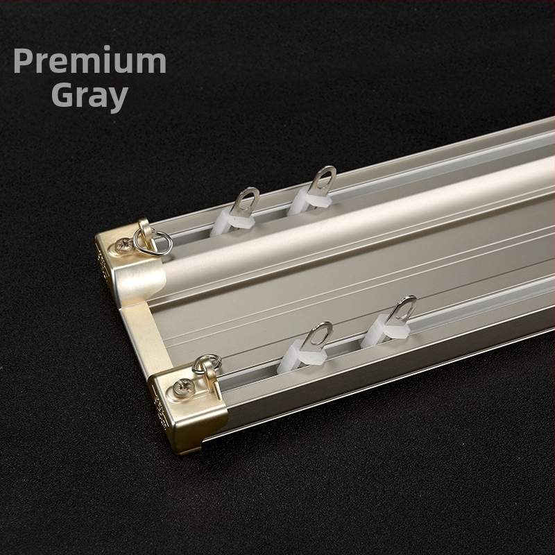 Aliuminio lydinio užuolaidų bėgiklis su dvigubu taku, sujungtas dizainas, pritaikomas, šviesus prabangos stilius