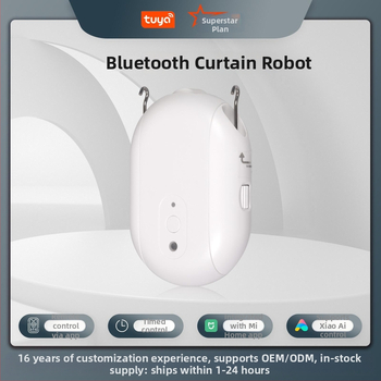 Bluetooth užuolaidų robotas su nuotolinio laikmačio planavimu ir balso kontrole, USB maitinimas 5V 1A, nominalus įtampa 3,7V, ličio baterija, suderinamas su Romos lazda, U formos lazda ir pramonine bėgele