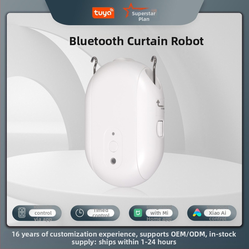 Bluetooth užuolaidų robotas su nuotolinio laikmačio planavimu ir balso kontrole, USB maitinimas 5V 1A, nominalus įtampa 3,7V, ličio baterija, suderinamas su Romos lazda, U formos lazda ir pramonine bėgele