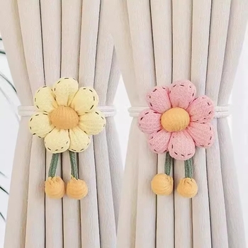 Връзка за завеси с цветна украса, връзки за мрежести завеси и заключваща закопчалка за съхранение