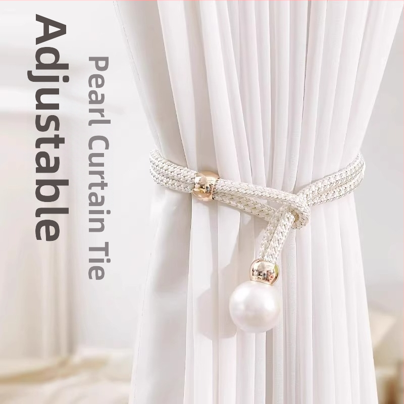 Zavesu aizkaru piespraudes komplekts, 2 gab., ar pērļu dekoru, no auduma, Lan xiang zīmols, uzstādīšana bez urbšanas