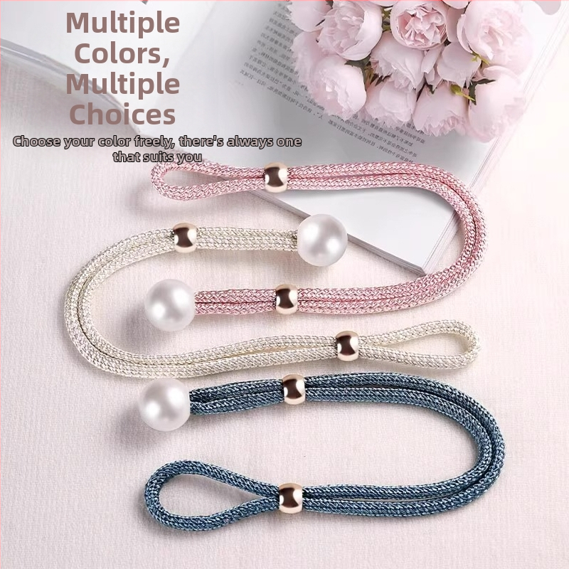 Zavesu aizkaru piespraudes komplekts, 2 gab., ar pērļu dekoru, no auduma, Lan xiang zīmols, uzstādīšana bez urbšanas