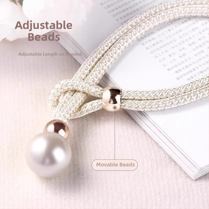 Zavesu aizkaru piespraudes komplekts, 2 gab., ar pērļu dekoru, no auduma, Lan xiang zīmols, uzstādīšana bez urbšanas