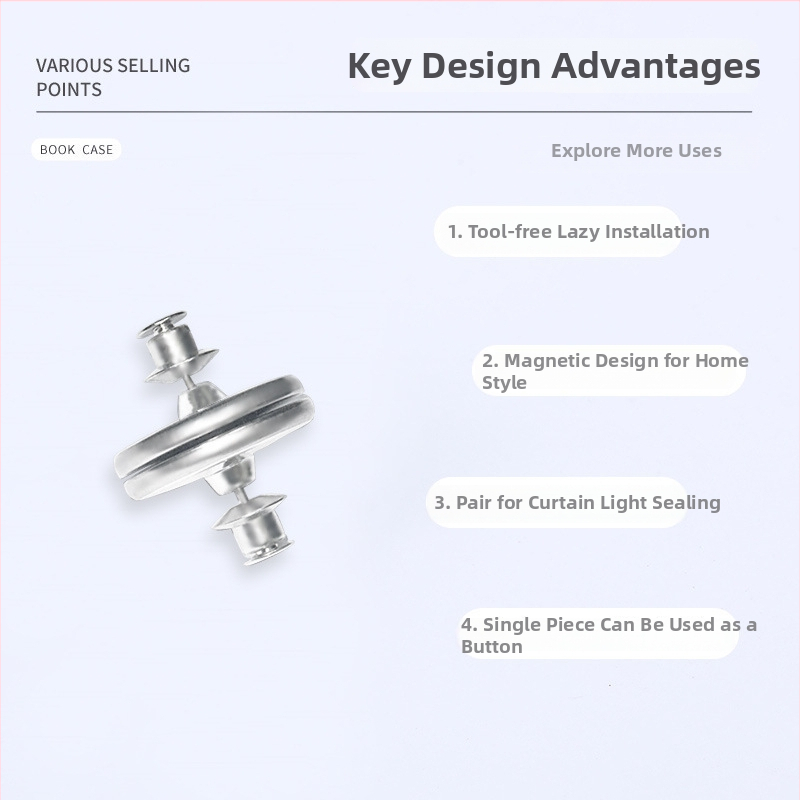 Aizkaru skava ar spēcīgu magnētisku pievilkšanu, atkārtoti lietojama alumīnija sakausējums, noņemams magnētisks aizvērums, novērš gaismas noplūdi