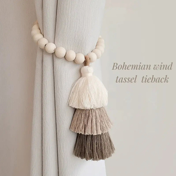 Užuolaidų sagtis su vaivorykštinėmis mediniais karoliukais, magnetinis rišimas, modernus minimalistinis stilius, pritaikymas neleidžiamas