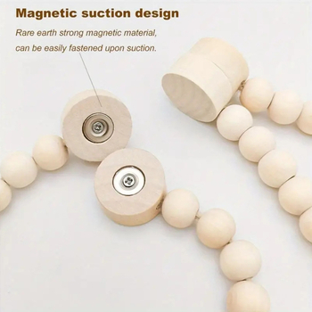 Užuolaidų sagtis su vaivorykštinėmis mediniais karoliukais, magnetinis rišimas, modernus minimalistinis stilius, pritaikymas neleidžiamas