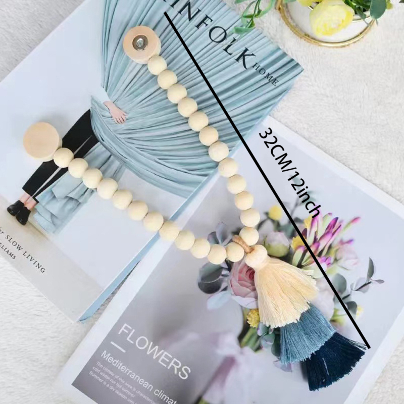 Užuolaidų sagtis su vaivorykštinėmis mediniais karoliukais, magnetinis rišimas, modernus minimalistinis stilius, pritaikymas neleidžiamas