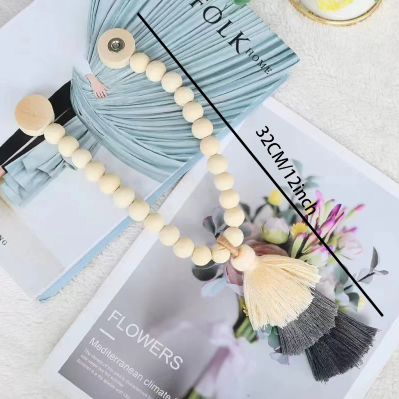 Užuolaidų sagtis su vaivorykštinėmis mediniais karoliukais, magnetinis rišimas, modernus minimalistinis stilius, pritaikymas neleidžiamas