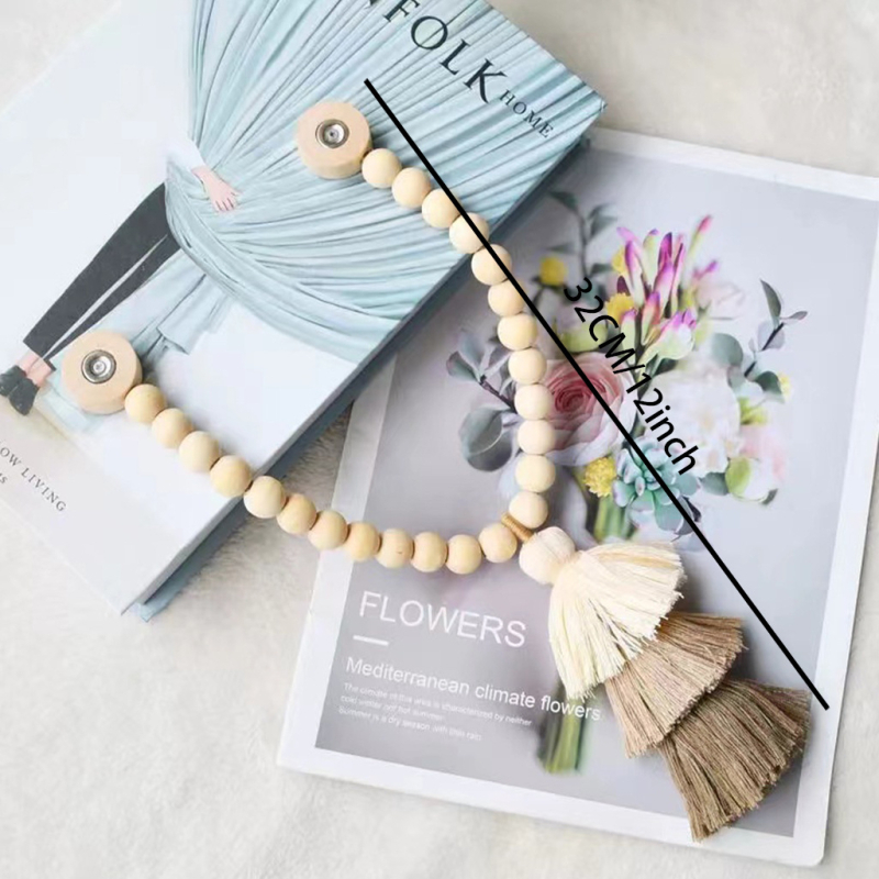 Užuolaidų sagtis su vaivorykštinėmis mediniais karoliukais, magnetinis rišimas, modernus minimalistinis stilius, pritaikymas neleidžiamas