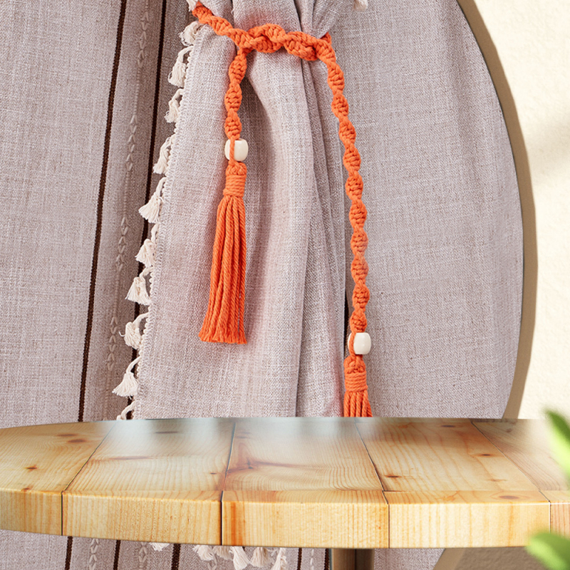 Curea pentru perdele cu ciucuri – boem, din sfoară de bumbac țesută manual, personalizabilă, etichetă privată