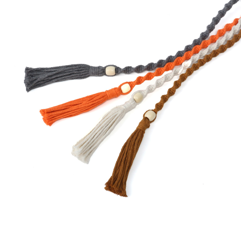 Curea pentru perdele cu ciucuri – boem, din sfoară de bumbac țesută manual, personalizabilă, etichetă privată