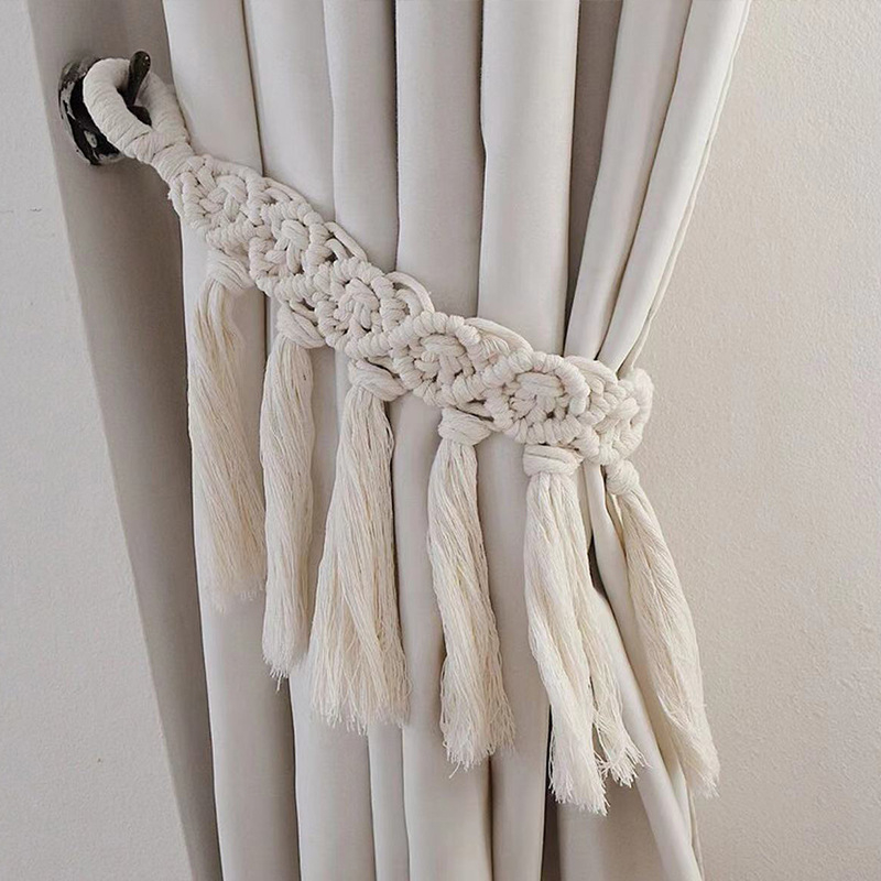 Jiuli Curea pentru perdea – stil Boem, sfoară țesută manual din bumbac și in, design modern minimalist, personalizabil