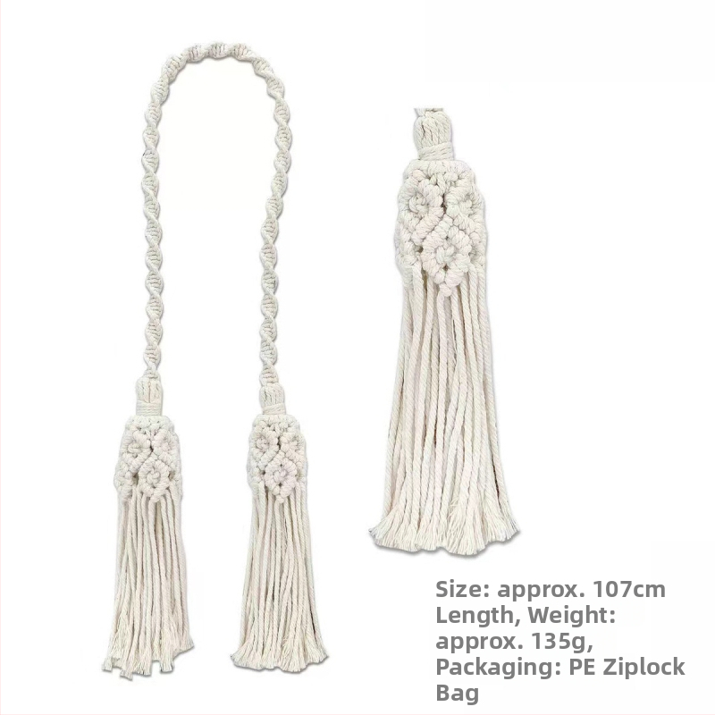 Jiuli užuolaidų juosta – bohemiškas stilius, rankų pynimo medvilnės ir lino virvė, modernus minimalistinis dizainas, pritaikoma