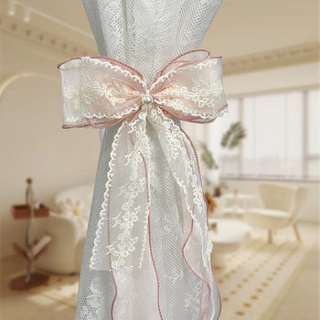 Bandă dublu-strat cu funda din dantelă pentru perdea — Material: Dantelă; Categorie: Curele pentru perdea; Stil: Modern Minimalist