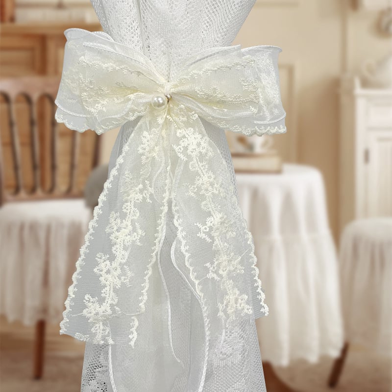 Bandă dublu-strat cu funda din dantelă pentru perdea — Material: Dantelă; Categorie: Curele pentru perdea; Stil: Modern Minimalist