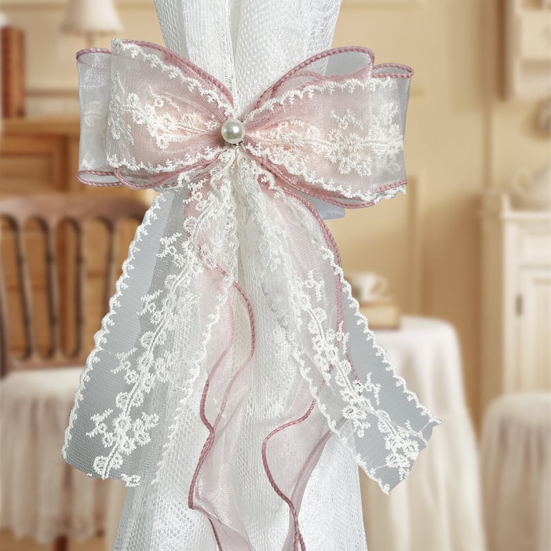 Bandă dublu-strat cu funda din dantelă pentru perdea — Material: Dantelă; Categorie: Curele pentru perdea; Stil: Modern Minimalist