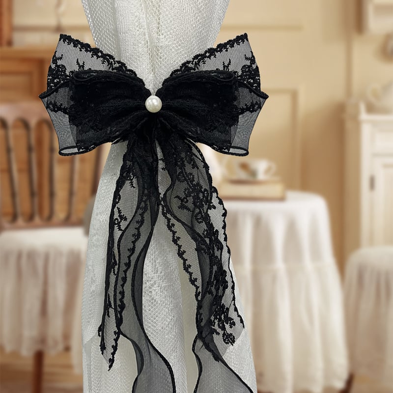 Bandă dublu-strat cu funda din dantelă pentru perdea — Material: Dantelă; Categorie: Curele pentru perdea; Stil: Modern Minimalist