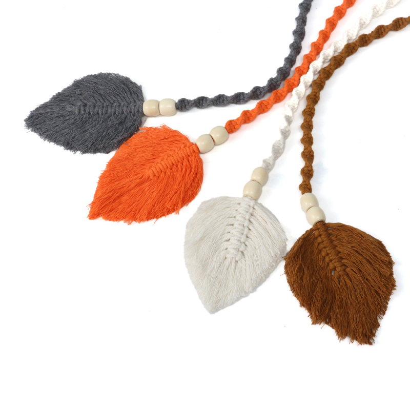 Sheng Long șnur de perdeu din bumbac țesut manual, design boem cu frunze, personalizabil, etichetă privată disponibilă