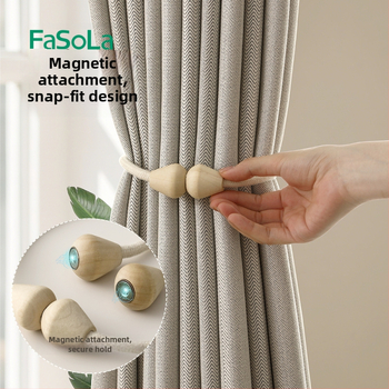 Užuolaidų juostos su magnetine sagtimi, iš masyvaus medžio, retųjų žemių magnetas ir medvilninis virvas