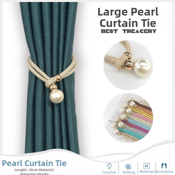 Audinių užuolaidų raišteliai su perlų akcentais, reguliuojami surišimo dirželiai, lengvas prabangos stilius