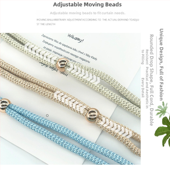 Audinių užuolaidų raišteliai su perlų akcentais, reguliuojami surišimo dirželiai, lengvas prabangos stilius