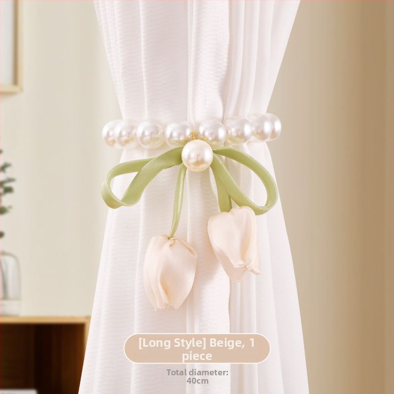 Aizkaru sprādžu komplekts ar pērļu magnētiskajām spraudēm un tulpju gaudzes aizkaru saitēm, Materiāli: audums/plastmasa/sakausējums, Pielāgojams, Moderns vienkāršs stils