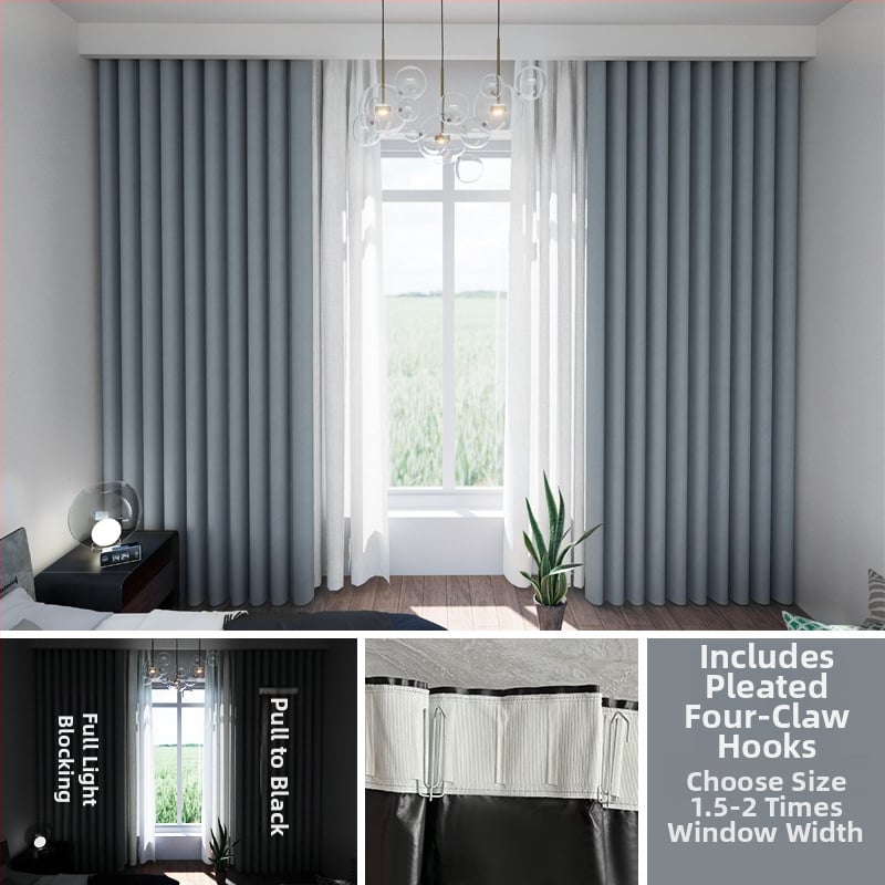 Тъмнозакриваща композитна завеса за спалня и балкон, топлоизолация и защита от слънцето, високо затъмняване 71–90%, без пробиване