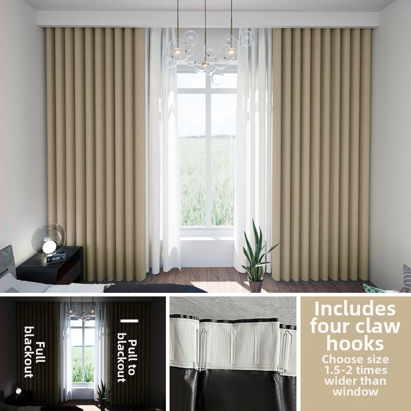 Тъмнозакриваща композитна завеса за спалня и балкон, топлоизолация и защита от слънцето, високо затъмняване 71–90%, без пробиване
