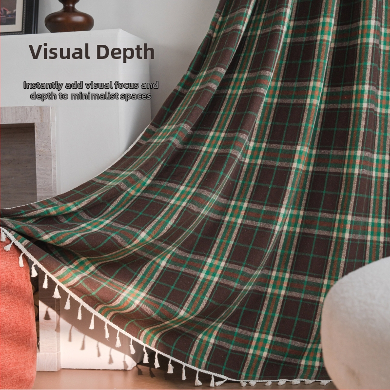 Prantsuse stiilis puuvillased kardinad, ruudulise mustriga ja lõngadega värvitud, dekoratiivne osaline varjamine köögile ja akna nišidele