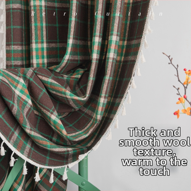 Prantsuse stiilis puuvillased kardinad, ruudulise mustriga ja lõngadega värvitud, dekoratiivne osaline varjamine köögile ja akna nišidele