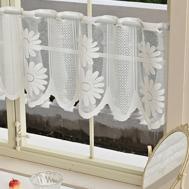 Дантелена кухненска завеса, комплект от две части, полиестер, дантелена изработка, засенчване 40–70%, модерен стил