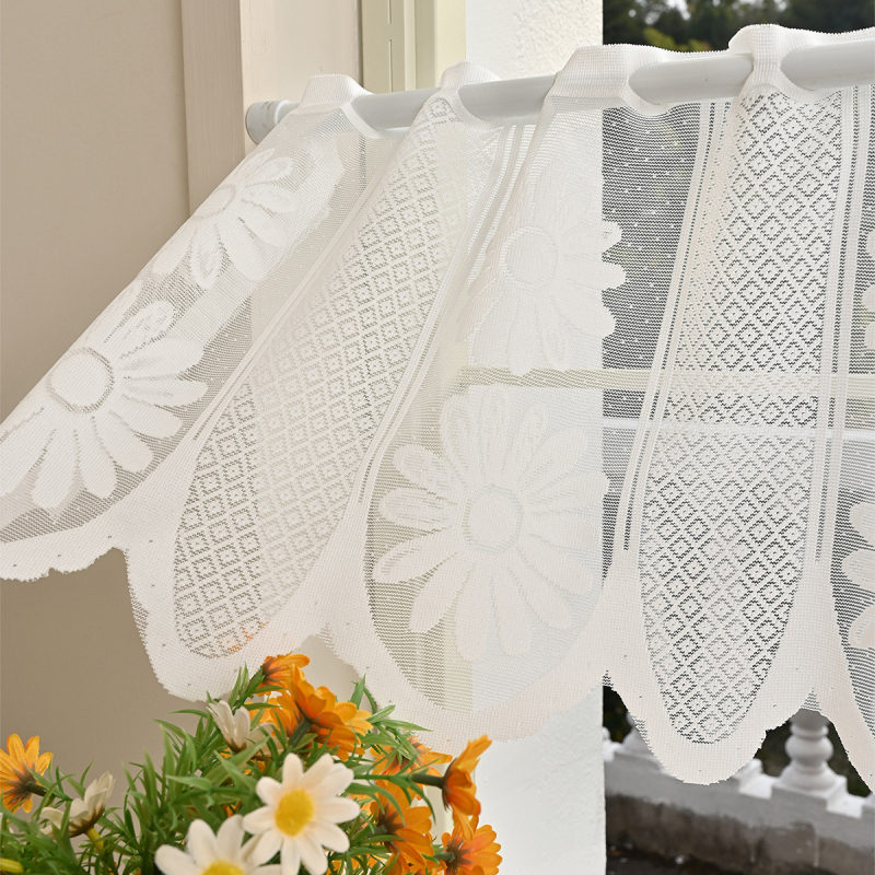 Дантелена кухненска завеса, комплект от две части, полиестер, дантелена изработка, засенчване 40–70%, модерен стил