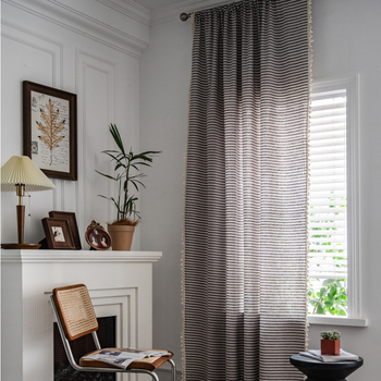 Пердета в скандинавски стил: памучно-ленени завеси, райета, боядени на нишки, частично засенчване 40-70%, модерен минимализъм