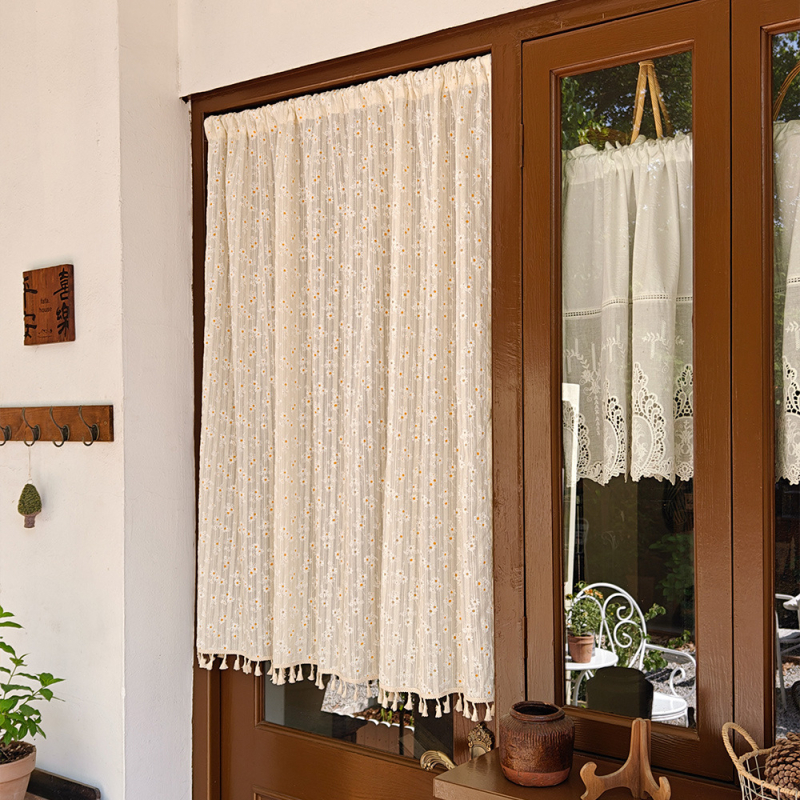 Полиестерна завеса за врата, японски стил, половин завеса за кухня, спалня и антре, с принт на маргаритки